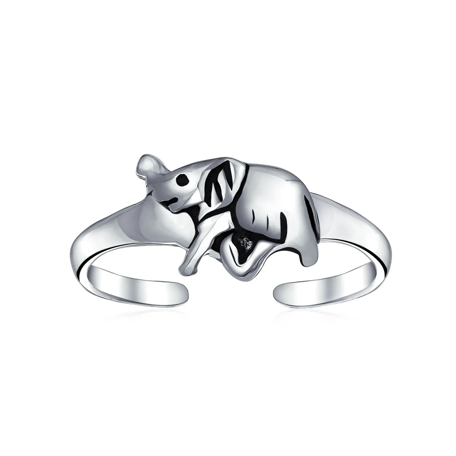 Good Luck Zoo Animal Two Elephants Ring Oxidized .925 Sterling Silver