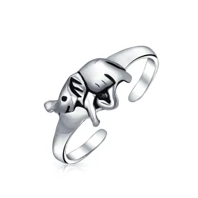 Good Luck Zoo Animal Two Elephants Ring Oxidized .925 Sterling Silver