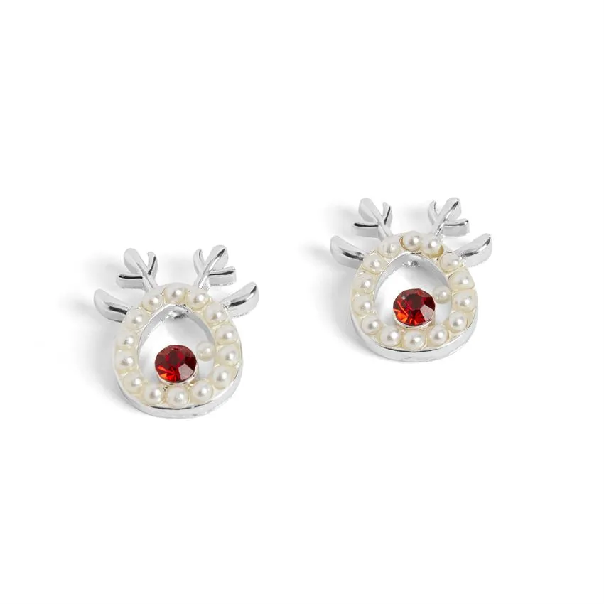 Holiday Mini Pearl Reindeer Stud Earrings - Silver