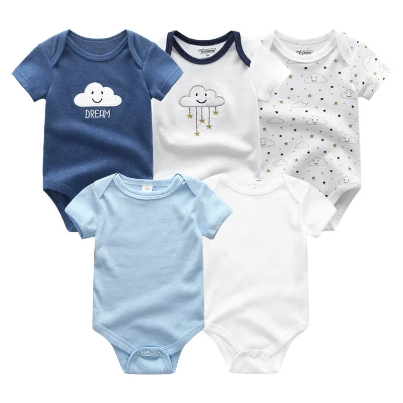 Newborn Baby Unisex 5PCS Printed Cotton Bodysuits