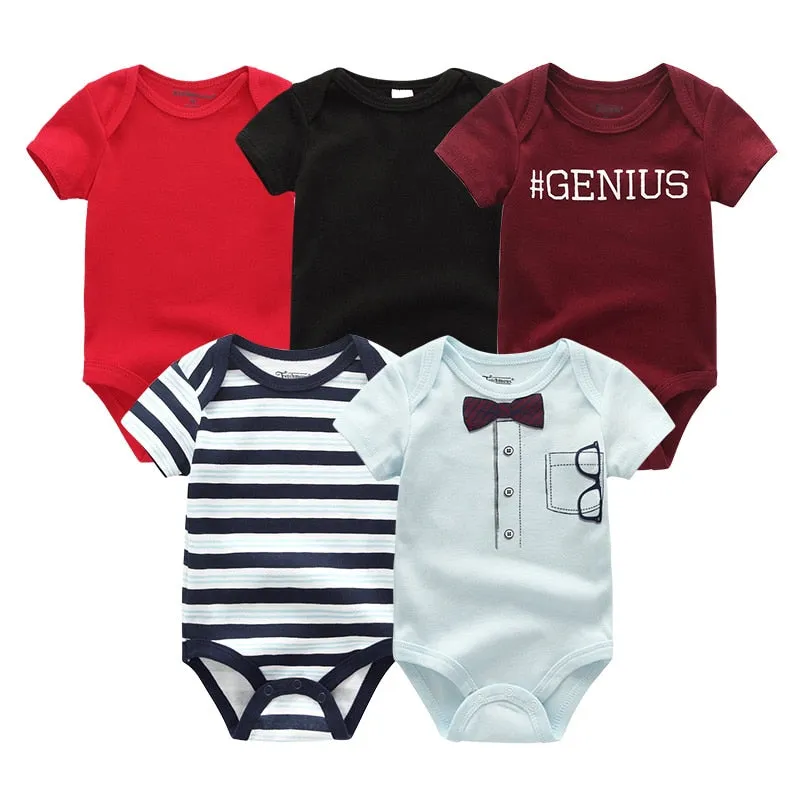 Newborn Baby Unisex 5PCS Printed Cotton Bodysuits