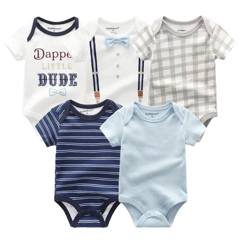 Newborn Baby Unisex 5PCS Printed Cotton Bodysuits