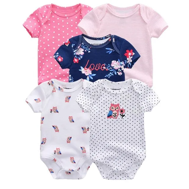 Newborn Baby Unisex 5PCS Printed Cotton Bodysuits