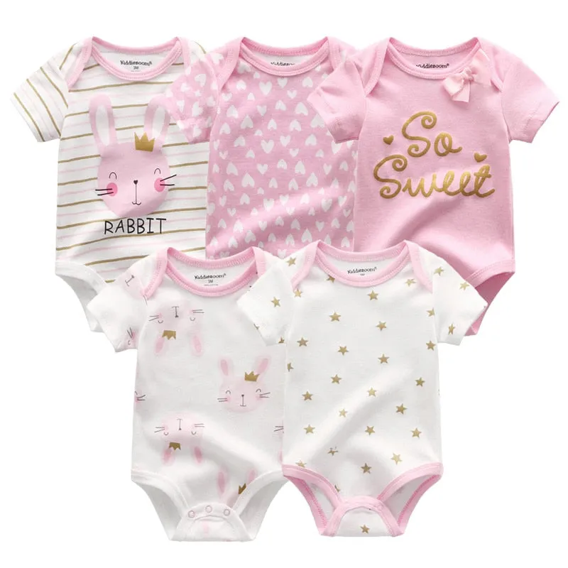 Newborn Baby Unisex 5PCS Printed Cotton Bodysuits