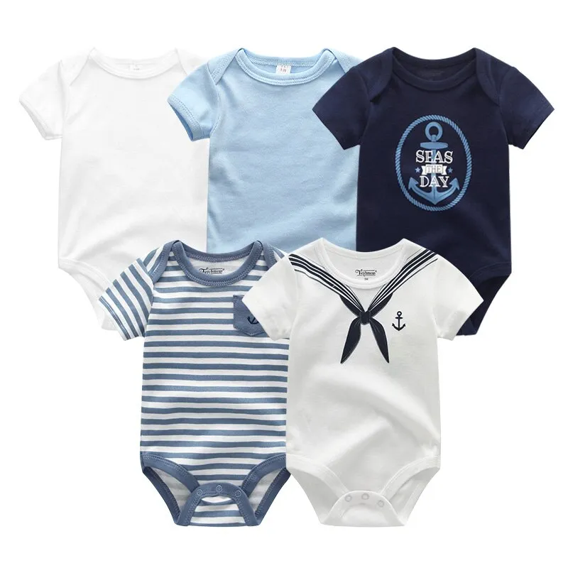 Newborn Baby Unisex 5PCS Printed Cotton Bodysuits