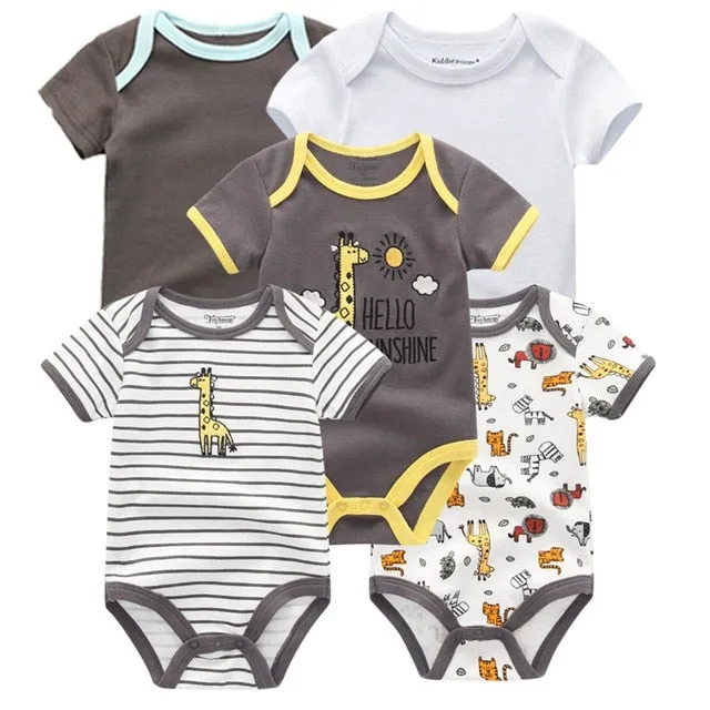 Newborn Baby Unisex 5PCS Printed Cotton Bodysuits