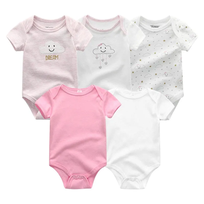 Newborn Baby Unisex 5PCS Printed Cotton Bodysuits