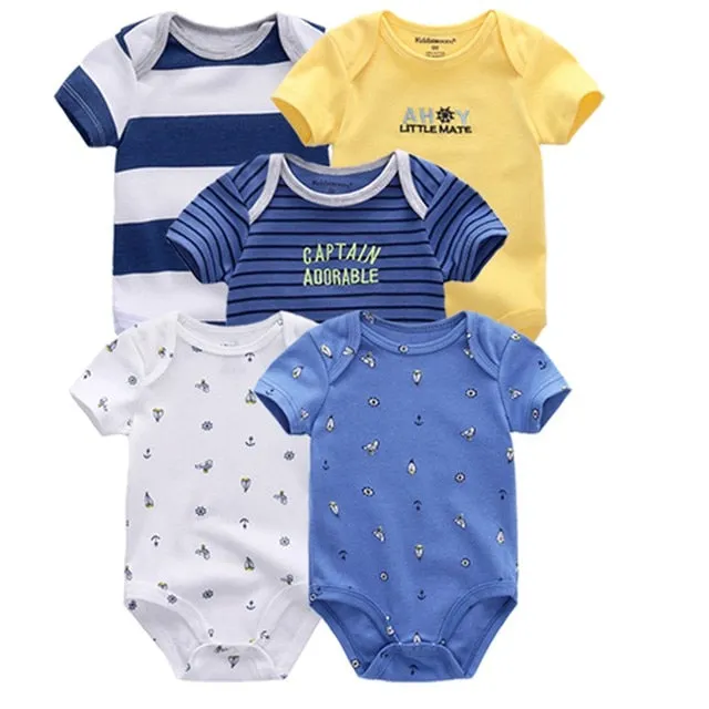 Newborn Baby Unisex 5PCS Printed Cotton Bodysuits