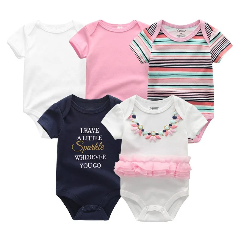 Newborn Baby Unisex 5PCS Printed Cotton Bodysuits