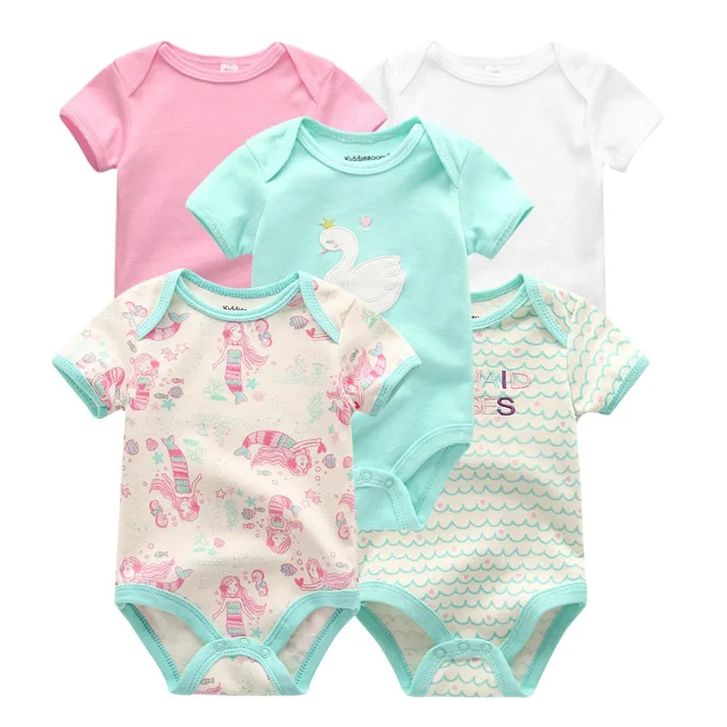 Newborn Baby Unisex 5PCS Printed Cotton Bodysuits