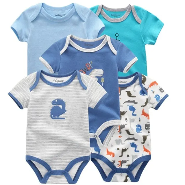 Newborn Baby Unisex 5PCS Printed Cotton Bodysuits