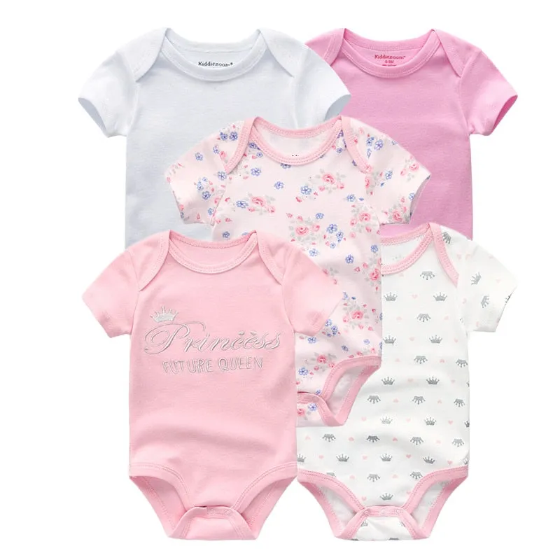 Newborn Baby Unisex 5PCS Printed Cotton Bodysuits