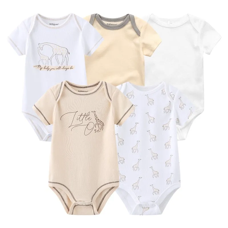 Newborn Baby Unisex 5PCS Printed Cotton Bodysuits