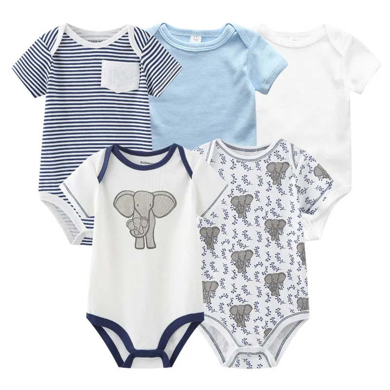 Newborn Baby Unisex 5PCS Printed Cotton Bodysuits