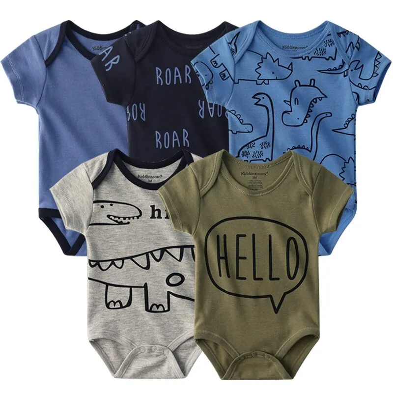 Newborn Baby Unisex 5PCS Printed Cotton Bodysuits