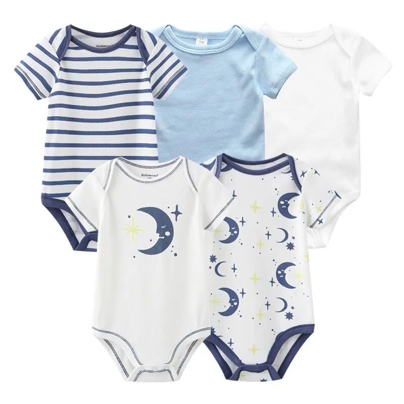 Newborn Baby Unisex 5PCS Printed Cotton Bodysuits