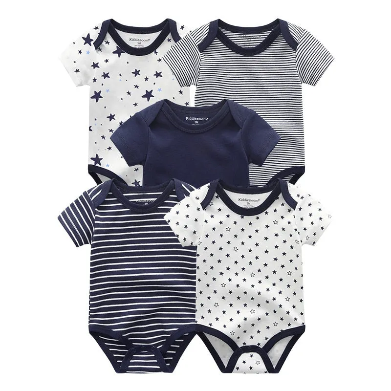 Newborn Baby Unisex 5PCS Printed Cotton Bodysuits