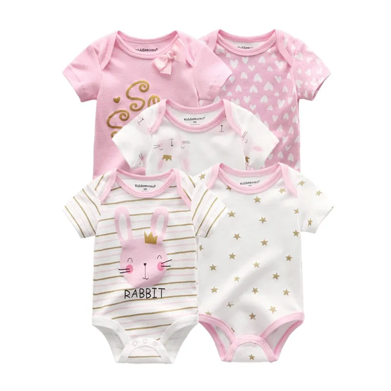 Newborn Baby Unisex 5PCS Printed Cotton Bodysuits