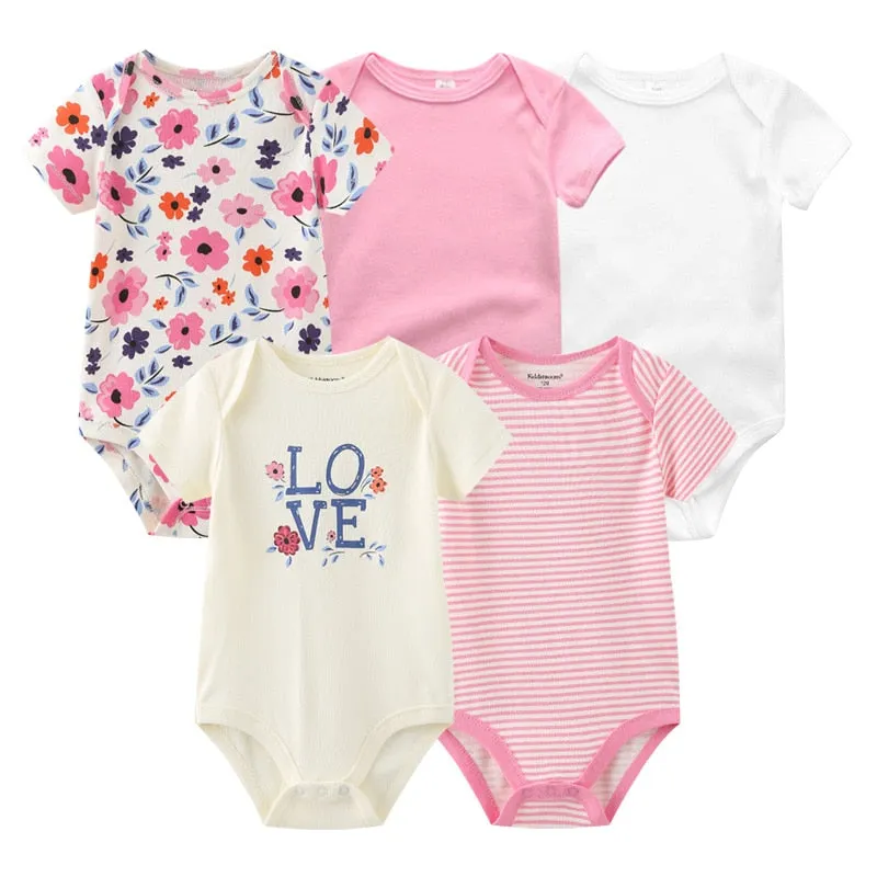 Newborn Baby Unisex 5PCS Printed Cotton Bodysuits