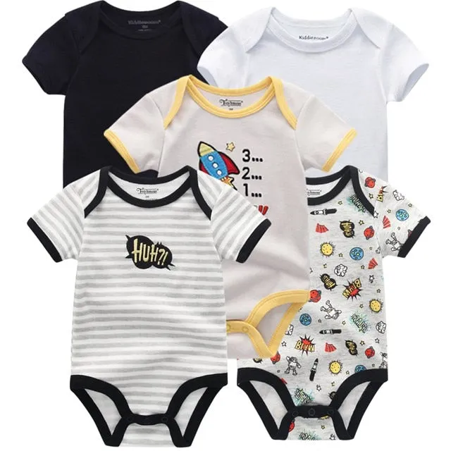 Newborn Baby Unisex 5PCS Printed Cotton Bodysuits