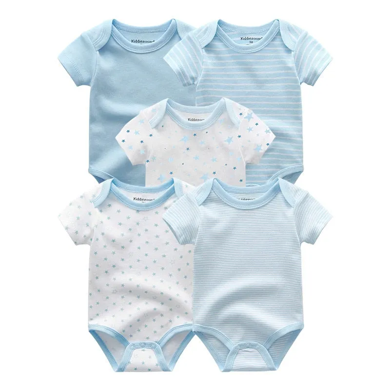 Newborn Baby Unisex 5PCS Printed Cotton Bodysuits