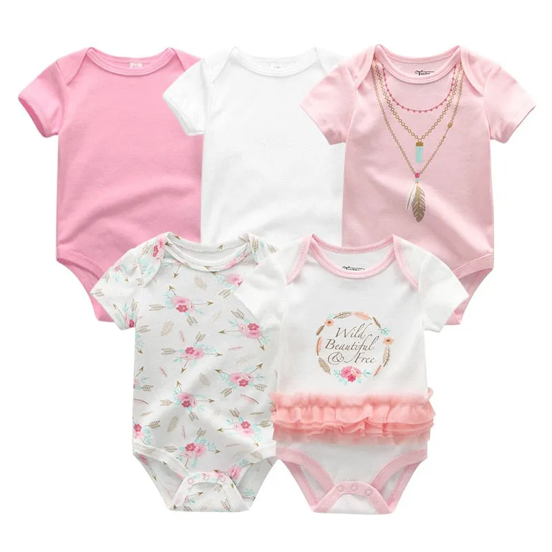 Newborn Baby Unisex 5PCS Printed Cotton Bodysuits