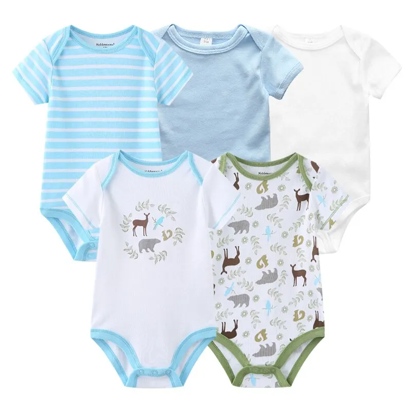 Newborn Baby Unisex 5PCS Printed Cotton Bodysuits