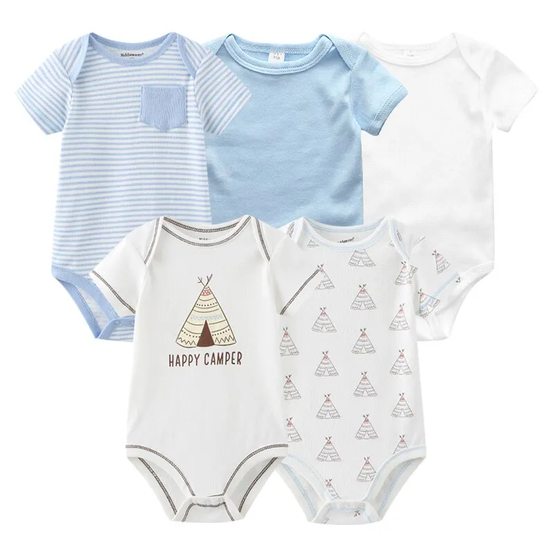 Newborn Baby Unisex 5PCS Printed Cotton Bodysuits