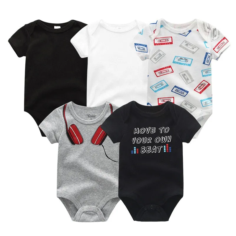 Newborn Baby Unisex 5PCS Printed Cotton Bodysuits