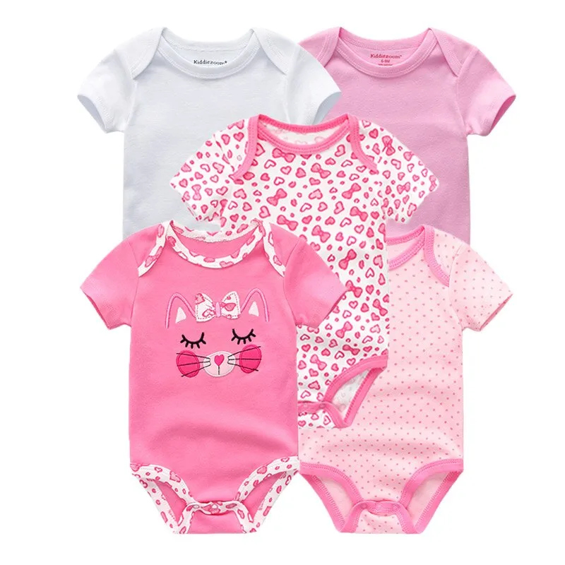 Newborn Baby Unisex 5PCS Printed Cotton Bodysuits