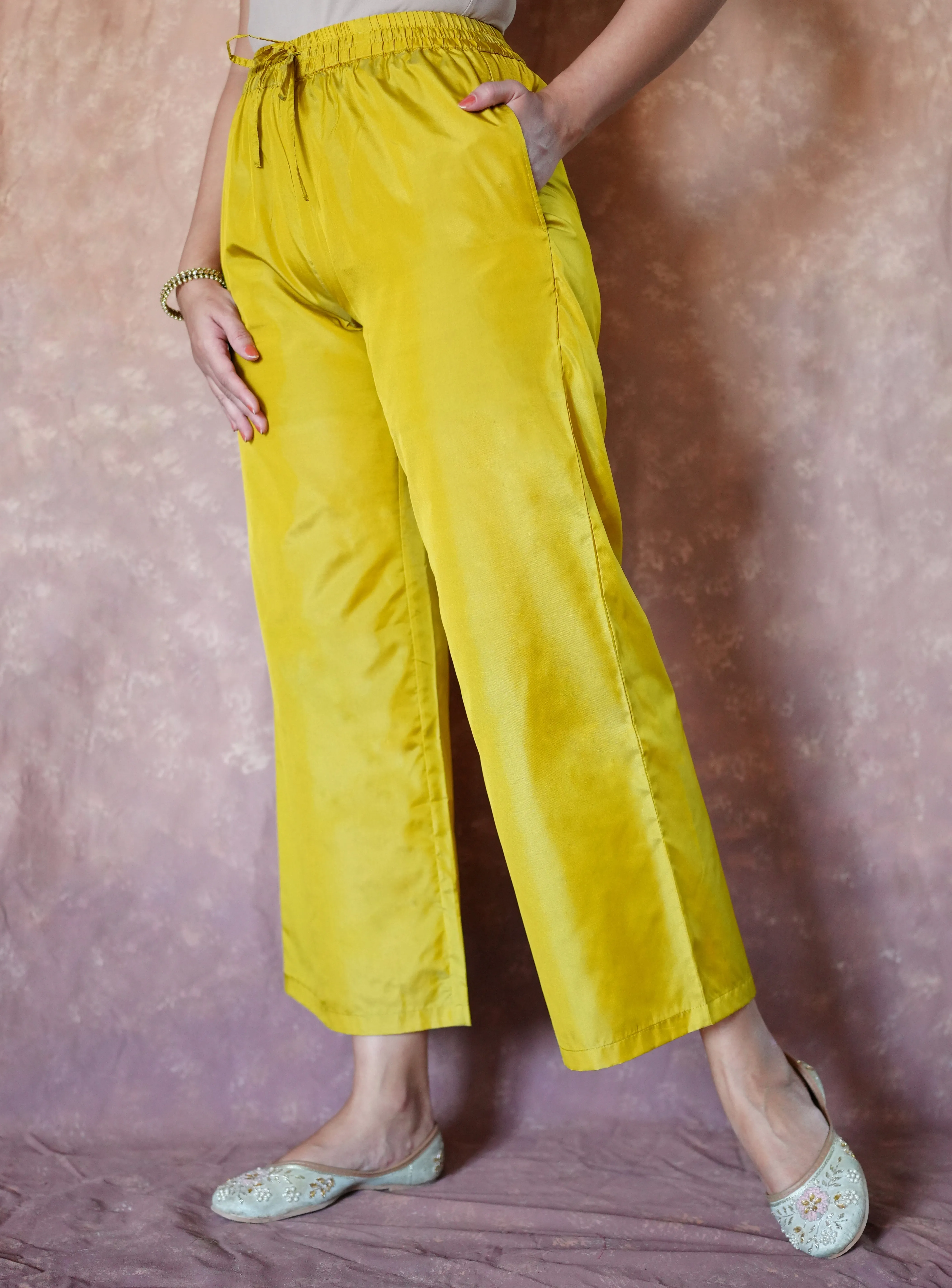 Nyla x Tyohaar | Lemon Yellow Art Silk Pants