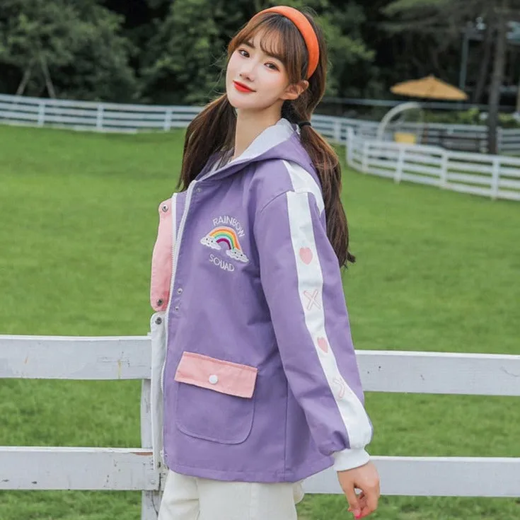 Pastel Zip-Up Jacket With Rainbow Embroidery