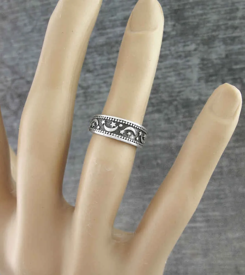 Shooting Stars Toe or Midi Oxidized Ring, Adjustable