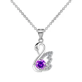 Swan Amethyst Pendant Necklace - 925 Sterling Silver