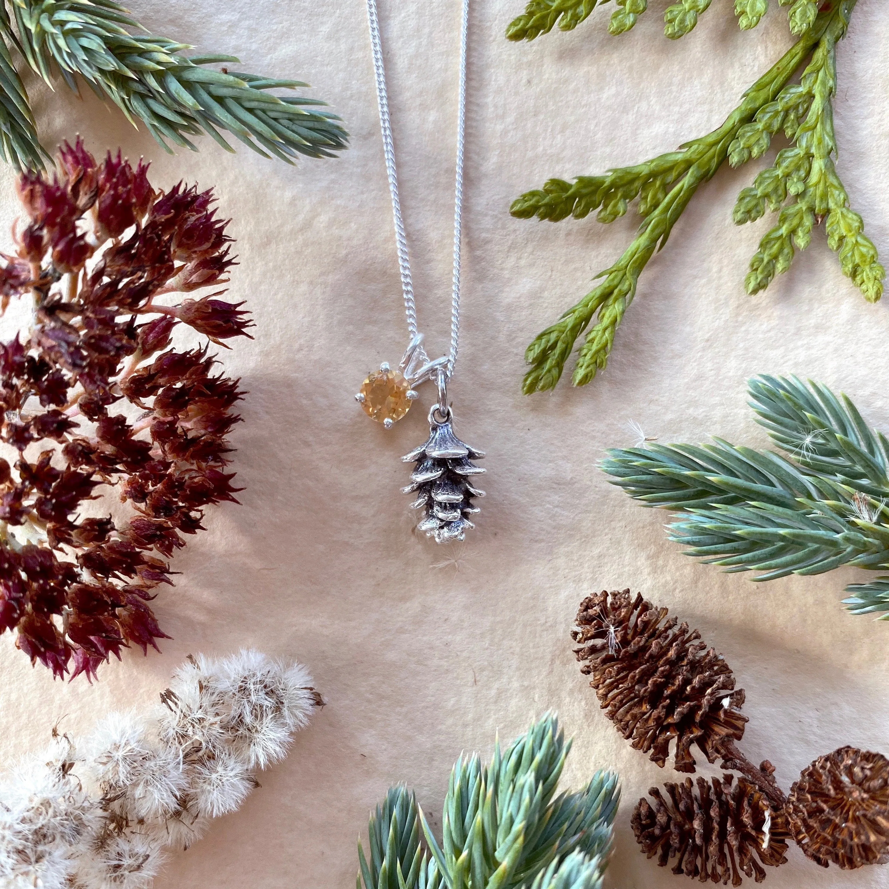 Tiny Pinecone Charm Necklace - Pre order shipping Sept 12