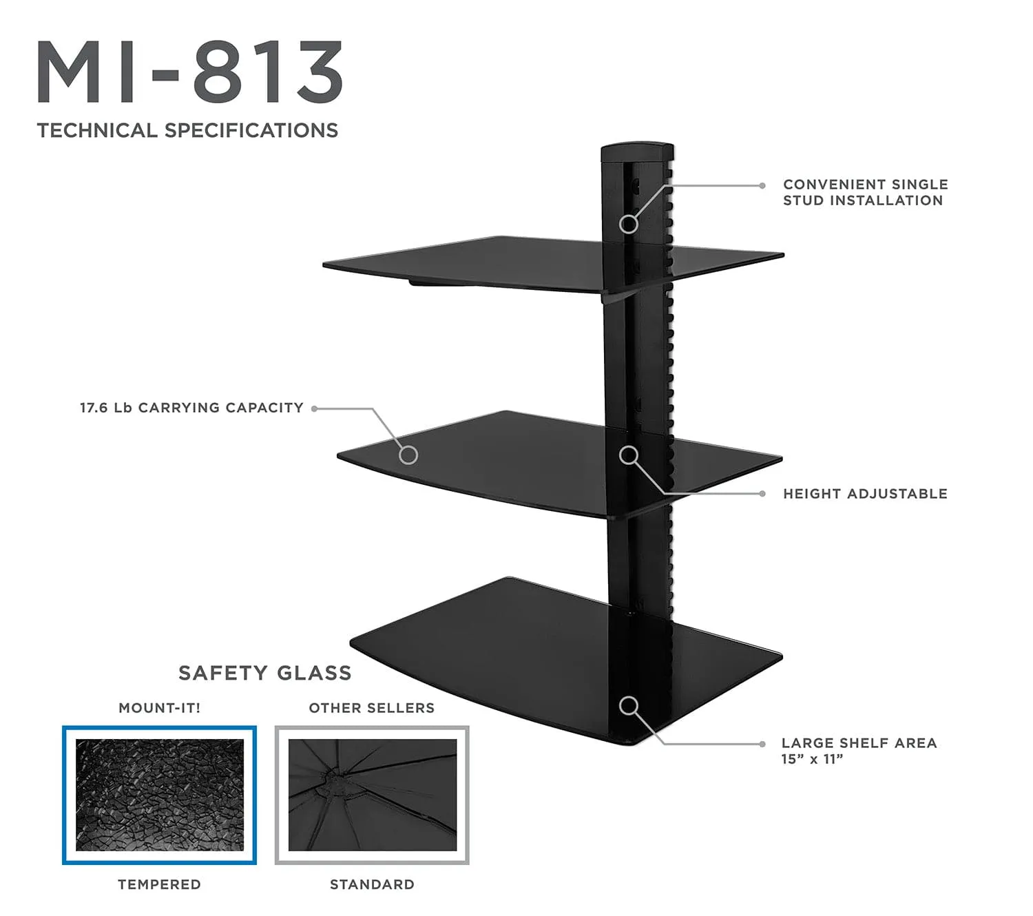 Triple Floating Wall Shelves for A/V Components