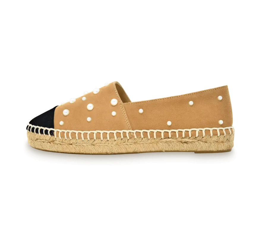 Valerie Suede Espadrille Slip-On with Pearls