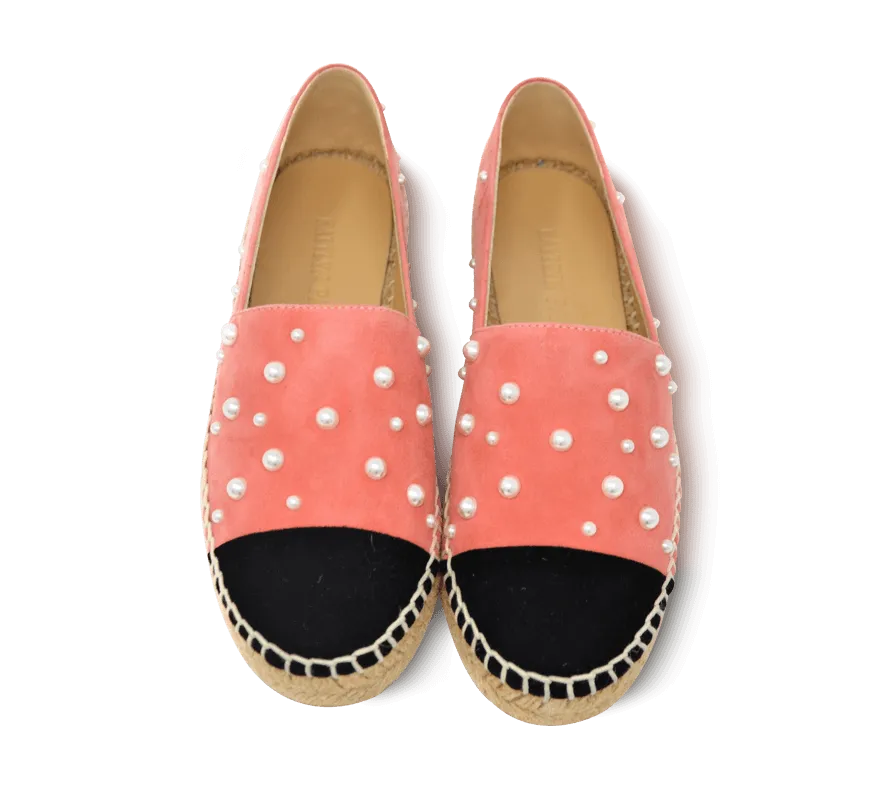 Valerie Suede Espadrille Slip-On with Pearls