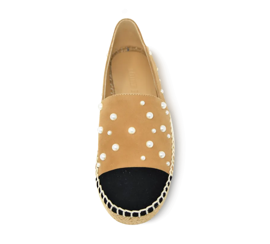 Valerie Suede Espadrille Slip-On with Pearls