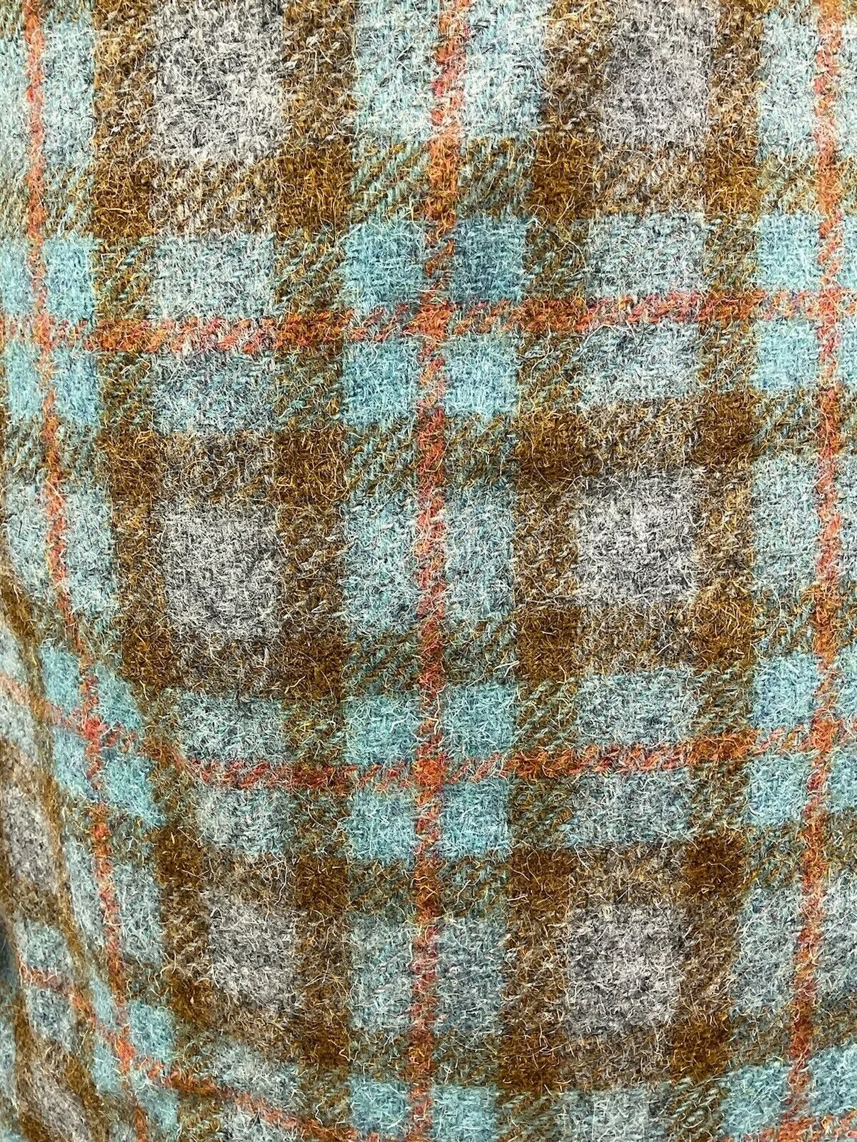 VINTAGE 60s 70s BLUE BROWN GREY TARTAN PLAID CHECKED MOD BOX WOOL COAT 12 14