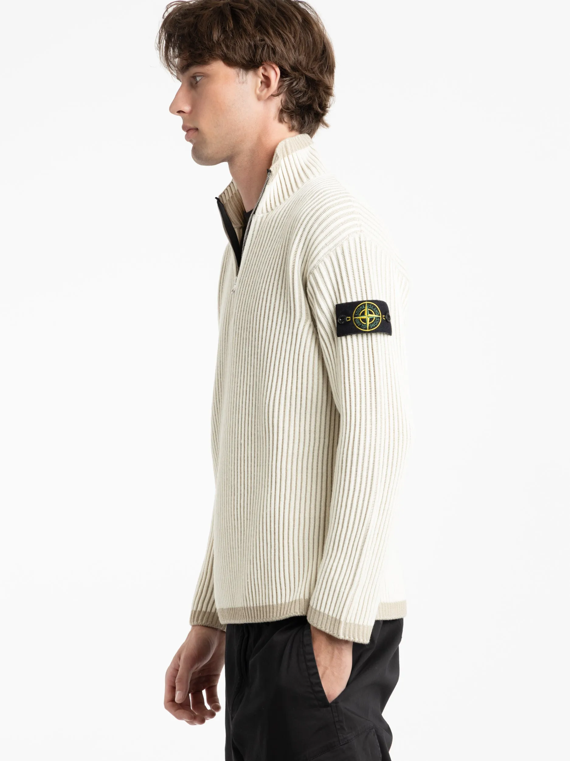 White Vanisé Ribbed Quarter Zip Sweater