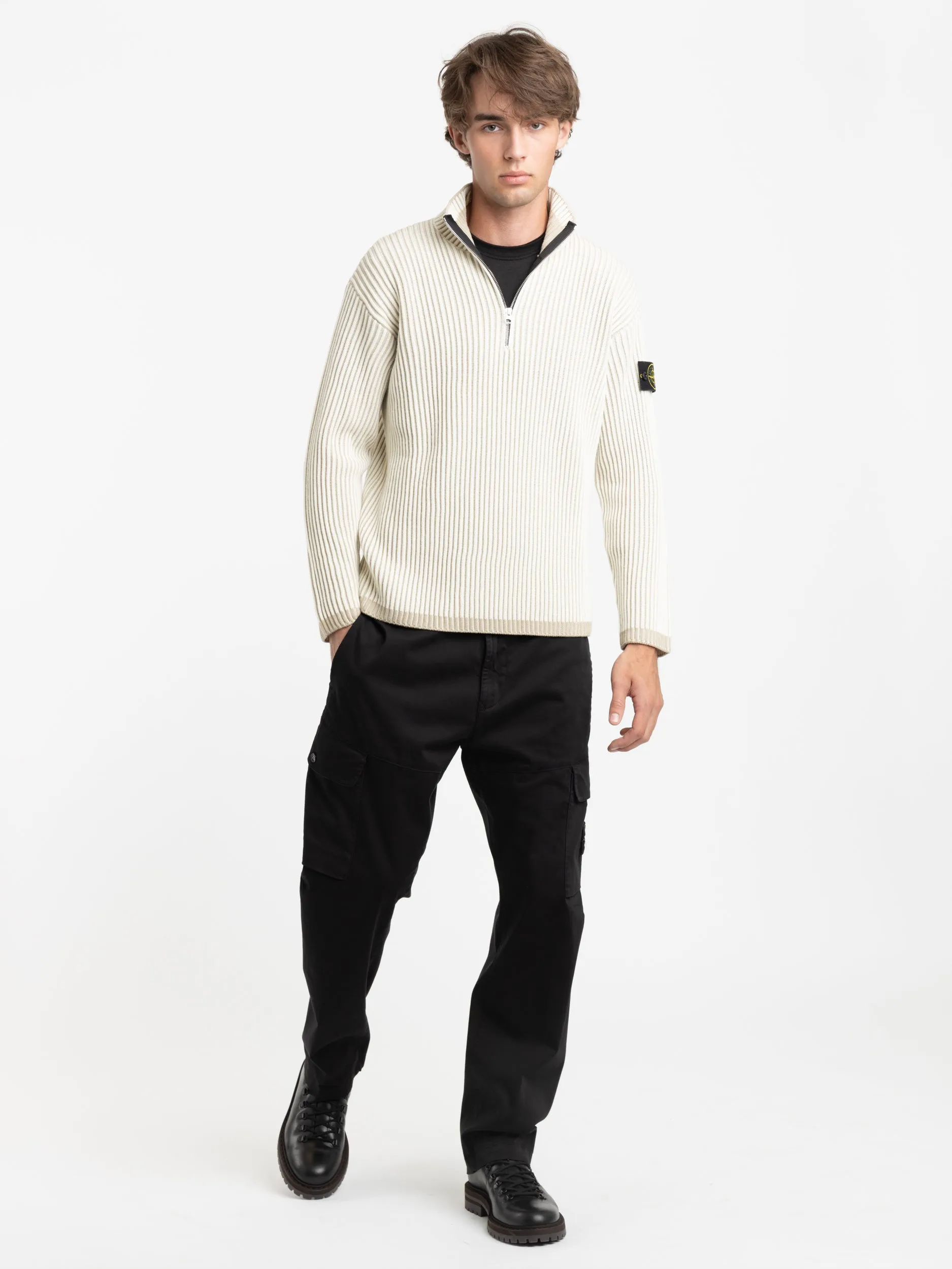 White Vanisé Ribbed Quarter Zip Sweater