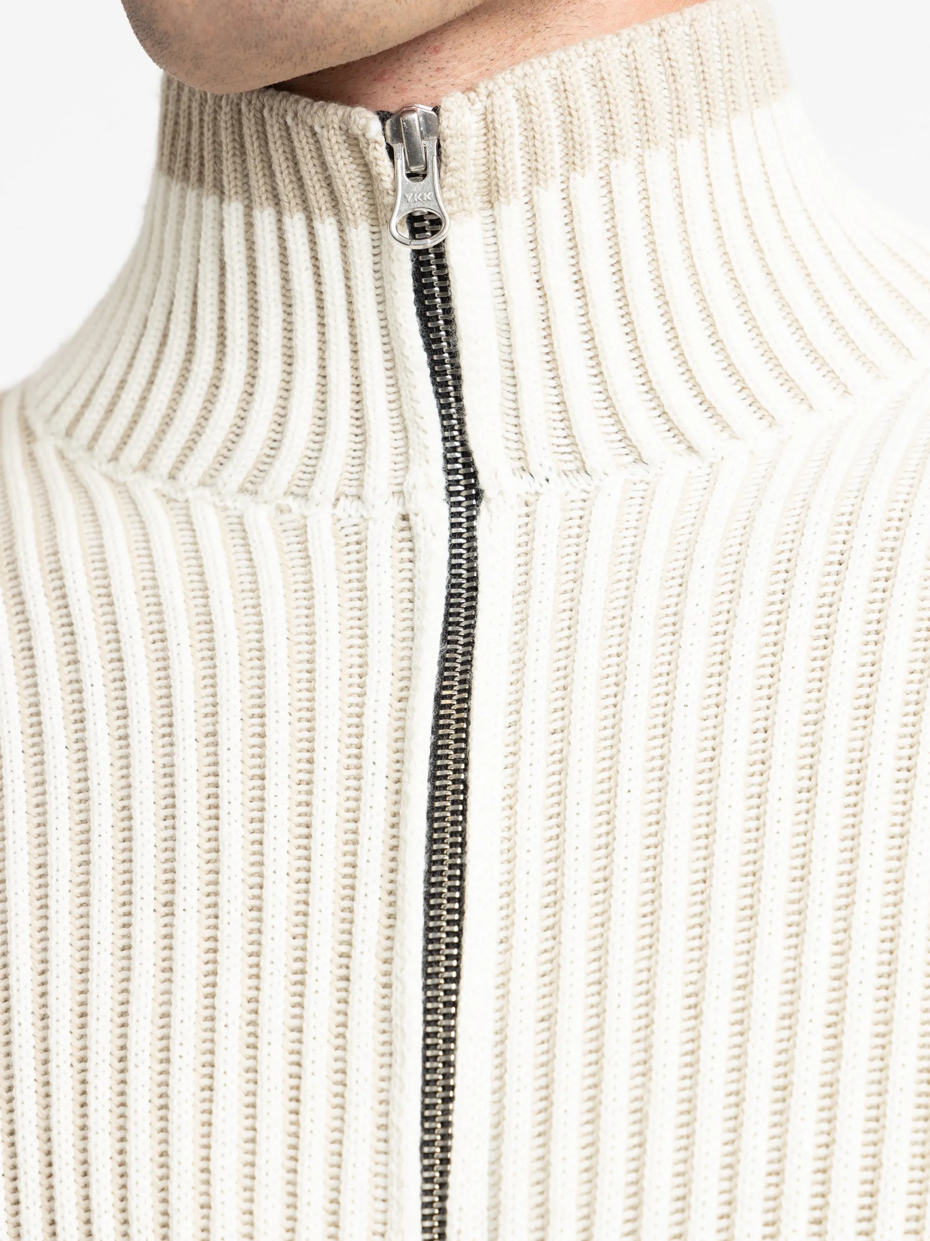 White Vanisé Ribbed Quarter Zip Sweater