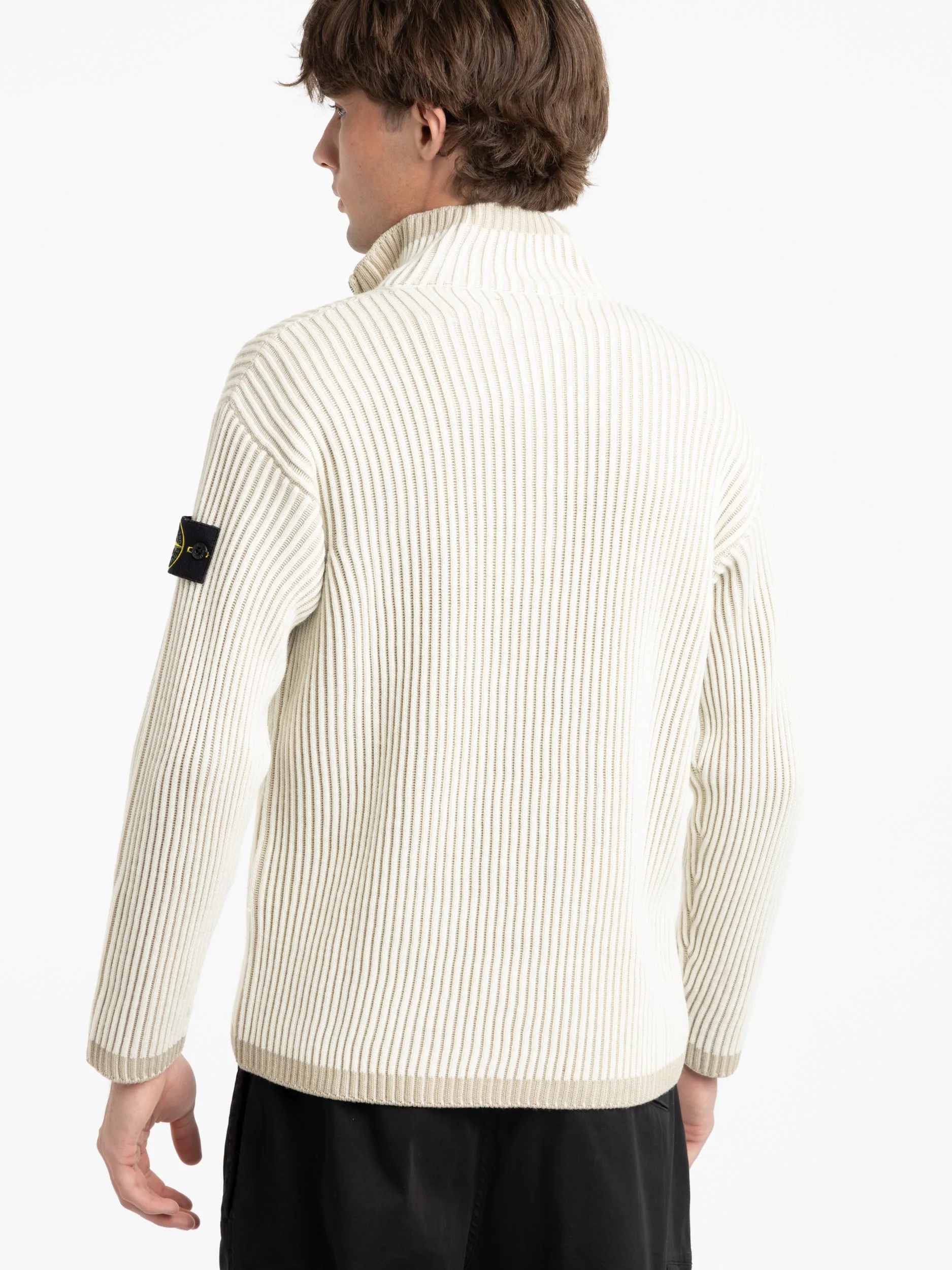 White Vanisé Ribbed Quarter Zip Sweater